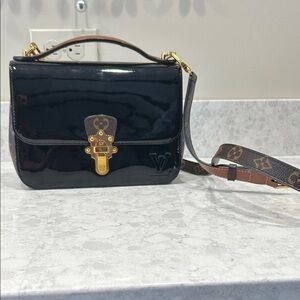 LOUIS VUITTON
Patent Calfskin Monogram Cherrywood BB Black